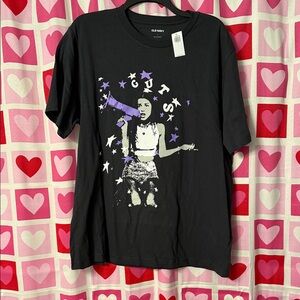 Old Navy Black Graphic Tee with Purple & White Stars Size Large